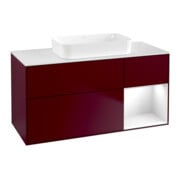V&B Meuble sous lavabo Finion 120x60 cm, tiroirs droite, blanc brillant, Peo mat