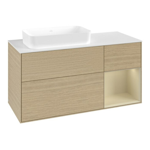 V&B Meuble sous lavabo Finion 120x60 cm, tiroirs droite gauche, laqué, placage Oa