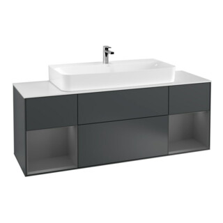 V&B Meuble sous lavabo Finion 160 cm, Anthracite mat laqué, avec éclairage mural
