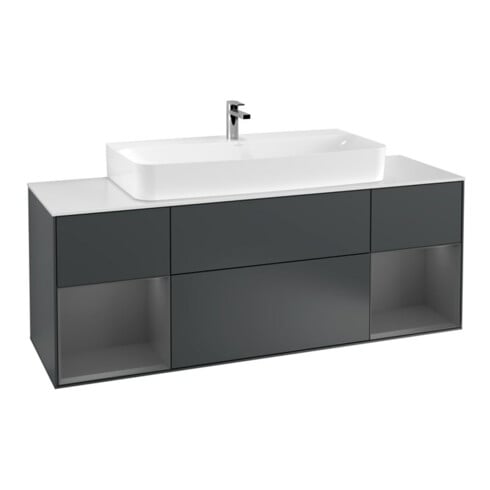 V&B Meuble sous lavabo Finion 160 cm, Anthracite mat laqué, avec éclairage mural