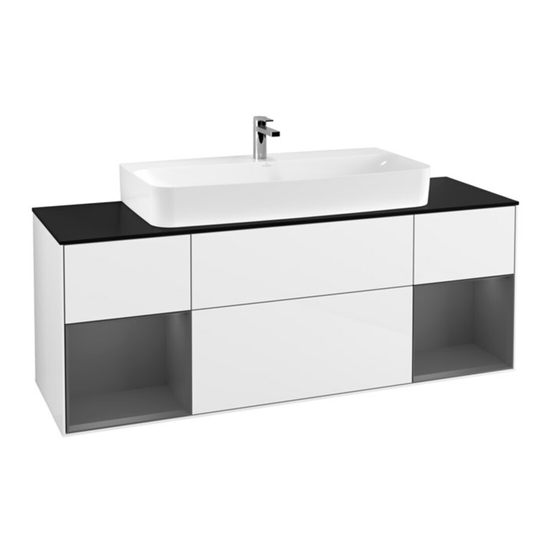 V&B Meuble sous lavabo Finion 160 cm, anthracite mat laqué, blanc brillant laqué