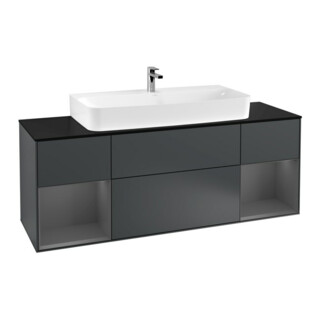 V&B Meuble sous lavabo Finion 160 cm, anthracite mat laqué, bleu mat laqué