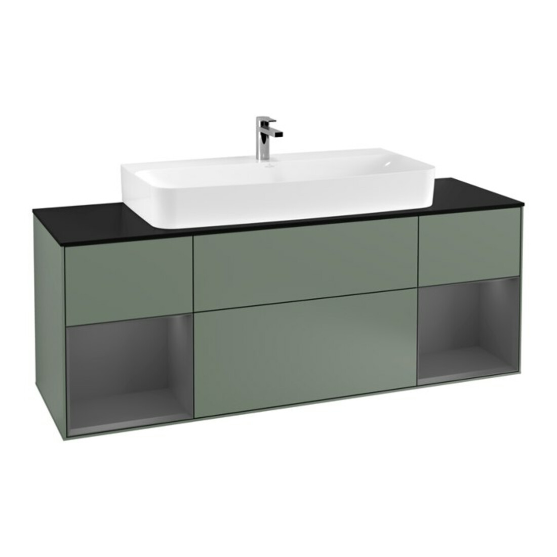 V&B Meuble sous-lavabo Finion 160 cm, Anthracite mat laqué, Olive mat laqué