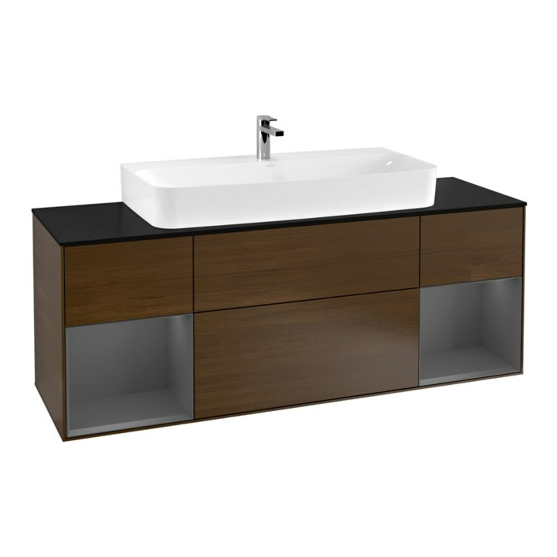 V&B Meuble sous lavabo Finion 160 cm, anthracite mat laqué, placage noyer