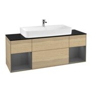 V&B Meuble sous lavabo Finion 160 cm, anthracite mat, placage chêne