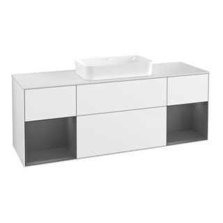 V&B Meuble sous lavabo Finion 160 cm, blanc brillant, éclairage mural