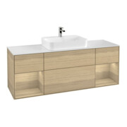 V&B Meuble sous lavabo Finion 160 cm, blanc brillant, éclairage mural, réglette Oa ven