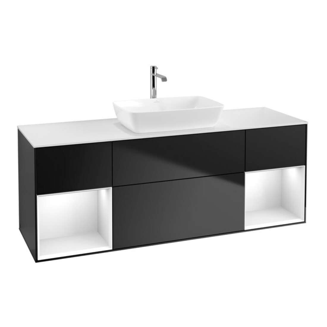 V&B Meuble sous lavabo Finion 160 cm, blanc brillant, laqué bleu mat
