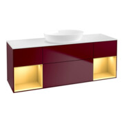 V&B Meuble sous lavabo Finion 160 cm, blanc brillant, poignée or mat, pieds m-1