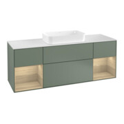 V&B Meuble sous lavabo Finion 160 cm, blanc brillant, réglette Oa ven, olivier mat laqué