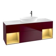 V&B Meuble sous lavabo Finion 160 cm, blanc brillant, réglette or mat, poignée m
