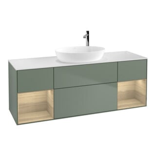 V&B Meuble sous-lavabo Finion 160 cm, blanc brillant, tiroir, poignée olivier laqué