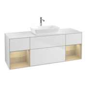 V&B Meuble sous lavabo Finion 160 cm, blanc, éclairage mural, tiroir blanc laqué