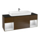 V&B Meuble sous lavabo Finion 160 cm, blanc laqué, placage noyer, avec étagère-1