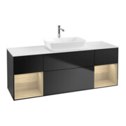 V&B Meuble sous lavabo Finion 160 cm, blanc mat, avec étagère ouverte, bleu mat laqué