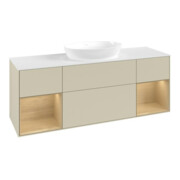 V&B Meuble sous lavabo Finion 160 cm, blanc mat, avec rangement ouvert, gris métal laqué