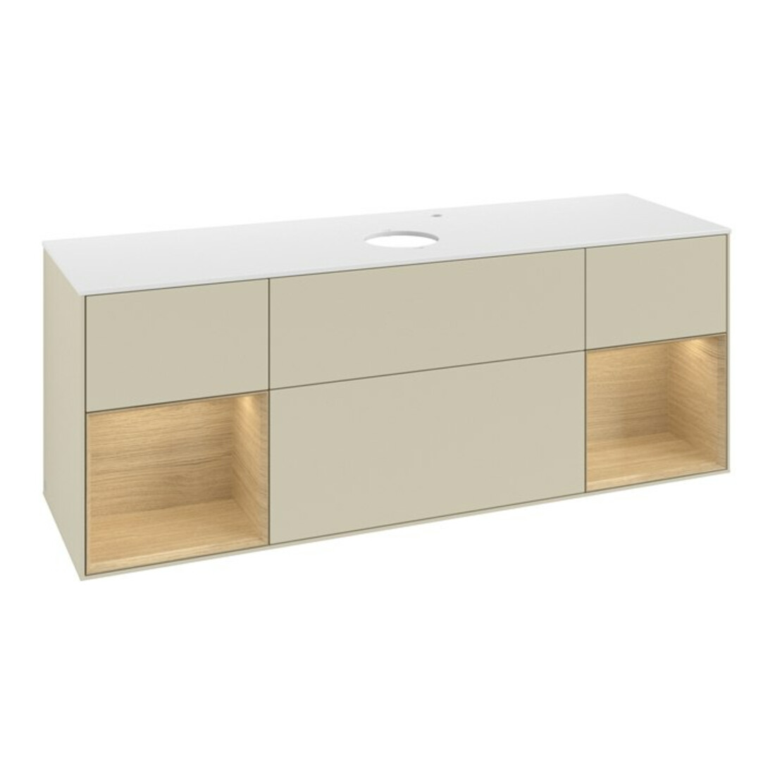 V&B Meuble sous lavabo Finion 160 cm, blanc mat, avec tiroir, gris mat laqué