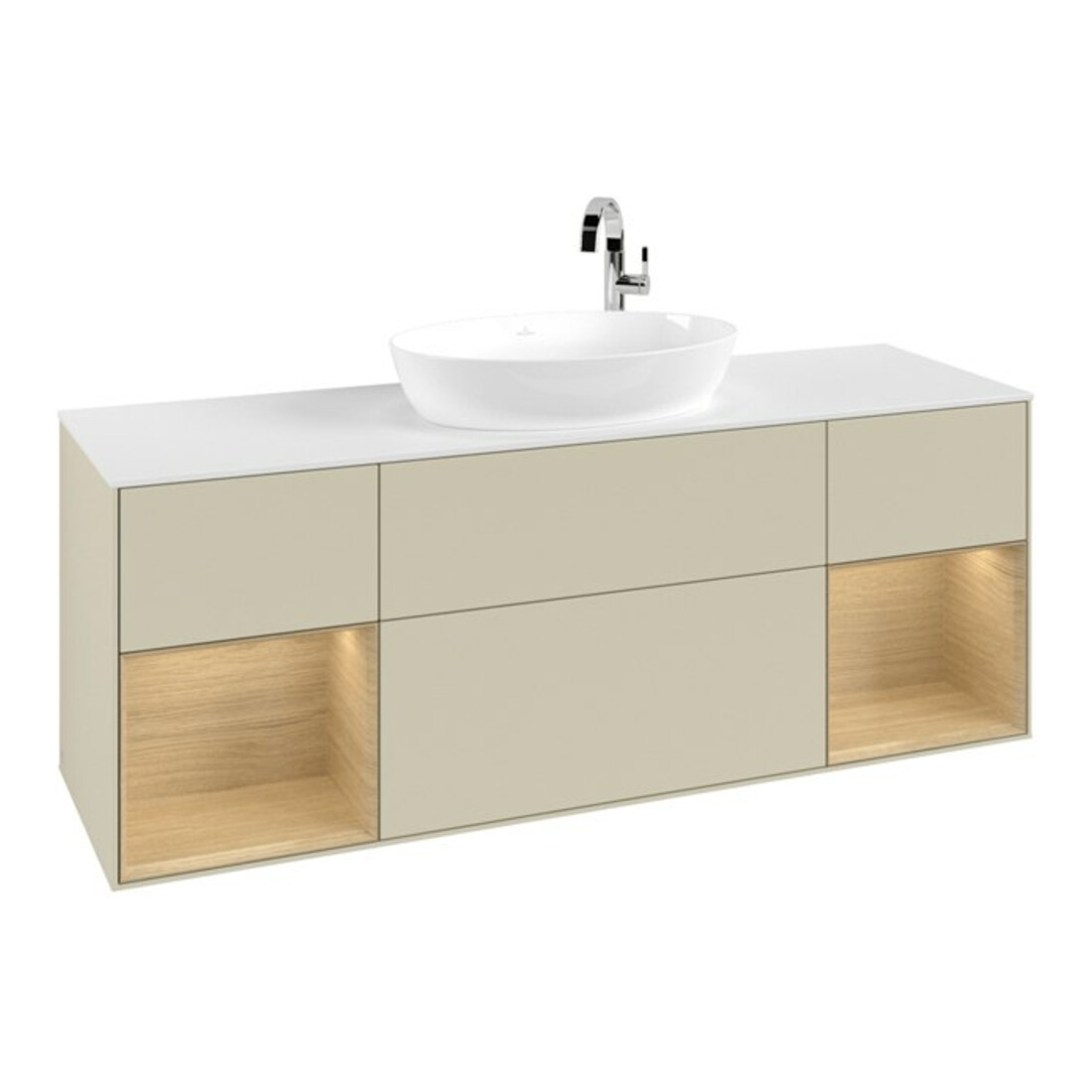 V&B Meuble sous lavabo Finion 160 cm, blanc mat, avec tiroir, gris mat laqué