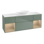 V&B Meuble sous lavabo Finion 160 cm, blanc mat, avec tiroir, poignée olivier mat