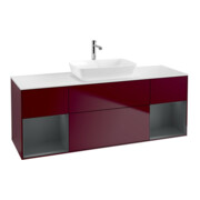 V&B Meuble sous lavabo Finion 160 cm, blanc mat, avec tiroirs médian laqué, poignée métal