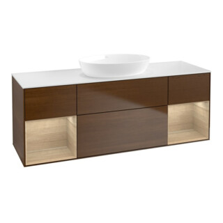 V&B Meuble sous lavabo Finion 160 cm, blanc mat, éclairage mural, réglette Oa ven, wal ven