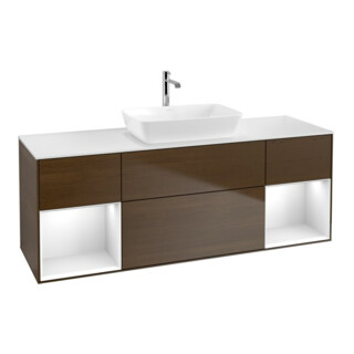 V&B Meuble sous lavabo Finion 160 cm, blanc mat, façade laquée, noyer veiné