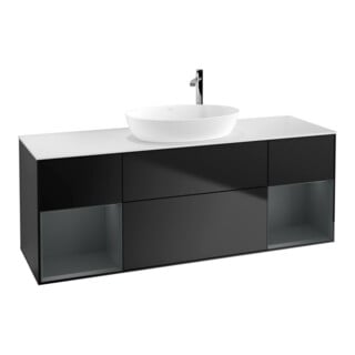 V&B Meuble sous lavabo Finion 160 cm, blanc mat, façade médium laqué, bleu laqué