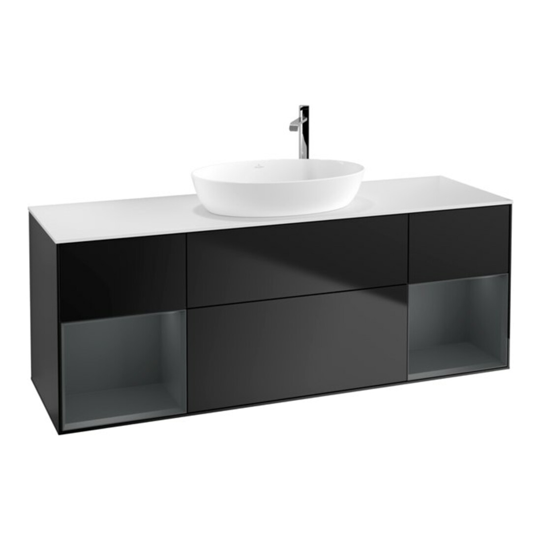 V&B Meuble sous lavabo Finion 160 cm, blanc mat, façade médium laqué, bleu laqué