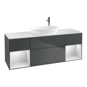 V&B Meuble sous lavabo Finion 160 cm, blanc mat, face blanc mat laqué, avec tiroirs bleus laqués
