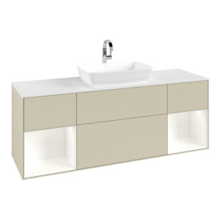 V&B Meuble sous lavabo Finion 160 cm, blanc mat, face blanche mate laquée, poignée grise mate laquée