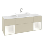 V&B Meuble sous lavabo Finion 160 cm, blanc mat, face blanche mate laquée, poignée grise mate laquée