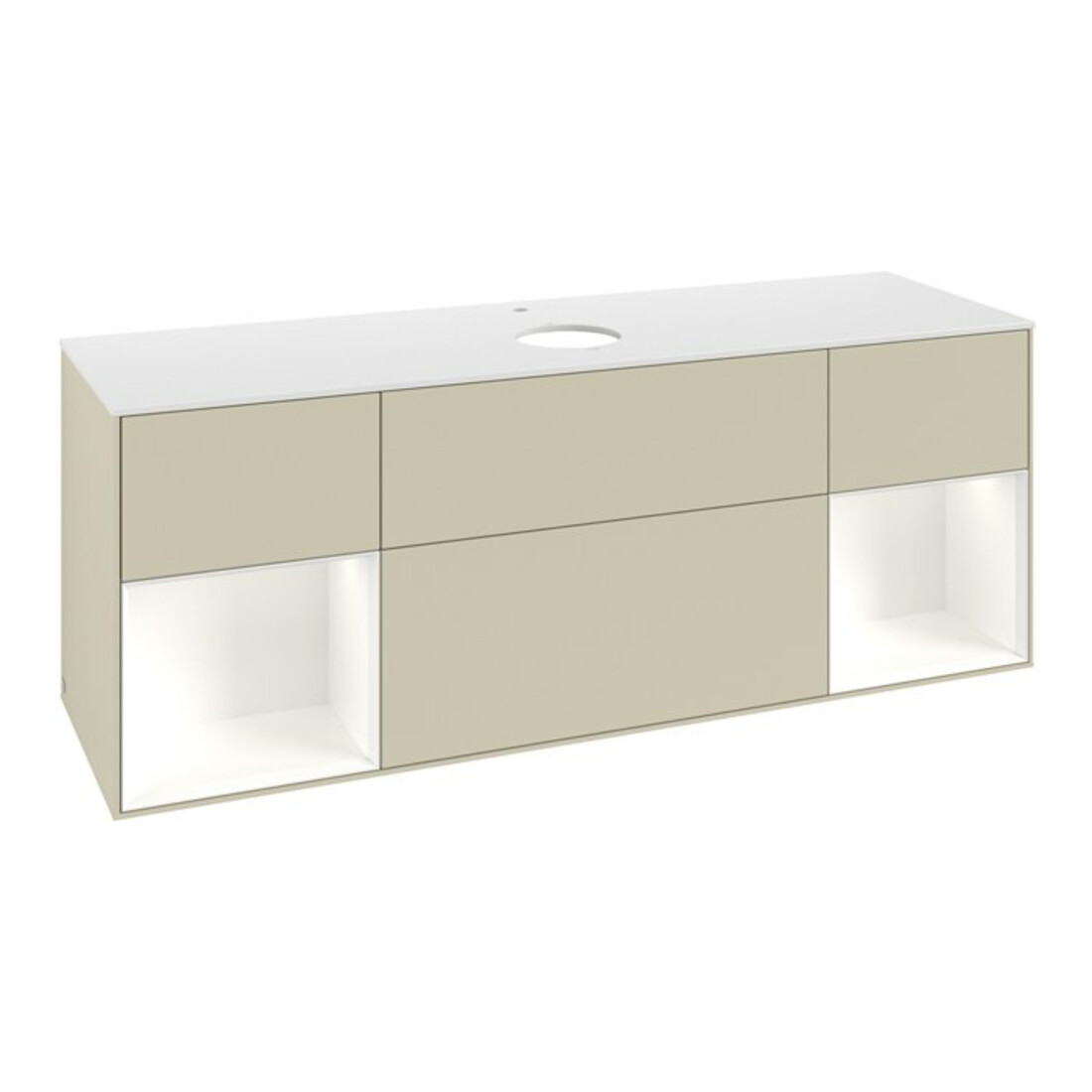 V&B Meuble sous lavabo Finion 160 cm, blanc mat, face blanche mate laquée, poignée grise mate laquée