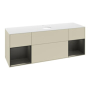 V&B Meuble sous lavabo Finion 160 cm, blanc mat, face bleue mate laquée, côtés gris mats laqués-3