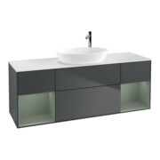 V&B Meuble sous lavabo Finion 160 cm, blanc mat, face olivier mat laqué, milieu bleu mat laqué