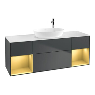 V&B Meuble sous lavabo Finion 160 cm, blanc mat, gris brillant, avec façade mat brillant