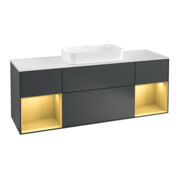 V&B Meuble sous lavabo Finion 160 cm, blanc mat, gris brillant, mat bleu brillant