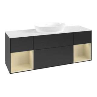 V&B Meuble sous lavabo Finion 160 cm, blanc mat, gris moyen laqué, bleu moyen laqué