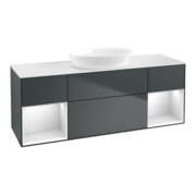 V&B Meuble sous lavabo Finion 160 cm, blanc mat, laqué brillant, avec plan de toilette laqué