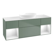 V&B Meuble sous lavabo Finion 160 cm, blanc mat, laqué brillant, poignée laquée