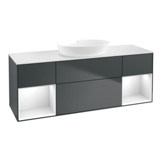 V&B Meuble sous lavabo Finion 160 cm, blanc mat, laqué gris, avec plan de toilette laqué