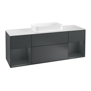 V&B Meuble sous lavabo Finion 160 cm, blanc mat, laque gris moyen, laque bleu moyen