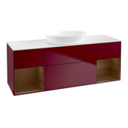 V&B Meuble sous lavabo Finion 160 cm, blanc mat, placage noyer, poignée métal