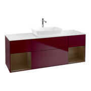 V&B Meuble sous lavabo Finion 160 cm, blanc mat, placage noyer, poignée métal