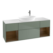 V&B Meuble sous lavabo Finion 160 cm, blanc mat, placage noyer verni, huile avec laque