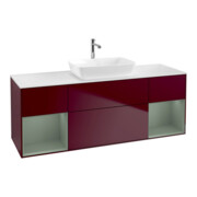 V&B Meuble sous lavabo Finion 160 cm, blanc mat, plan olivier mat laqué, poignée métal