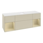 V&B Meuble sous lavabo Finion 160 cm, blanc mat, poignée argent mat, laqué gris-3