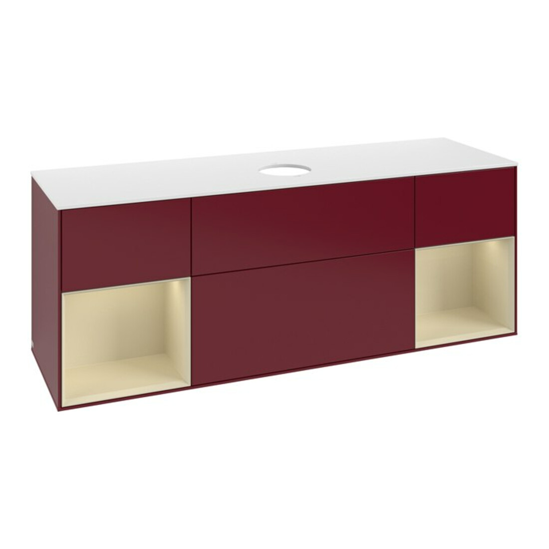 V&B Meuble sous lavabo Finion 160 cm, blanc mat, poignée argent mat, laqué, miroir
