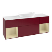 V&B Meuble sous lavabo Finion 160 cm, blanc mat, poignée argent mat, laqué, miroir-4