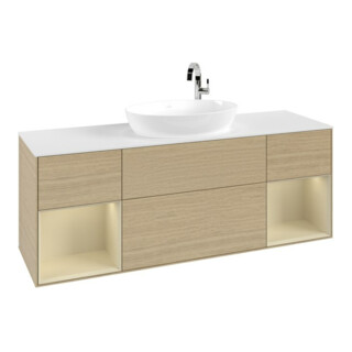 V&B Meuble sous lavabo Finion 160 cm, blanc mat, poignée argent mat, laqué, Oa ven