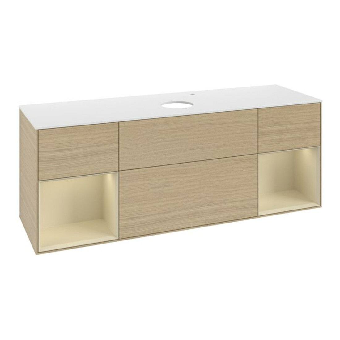 V&B Meuble sous lavabo Finion 160 cm, blanc mat, poignée argent mat, laqué, Oa ven